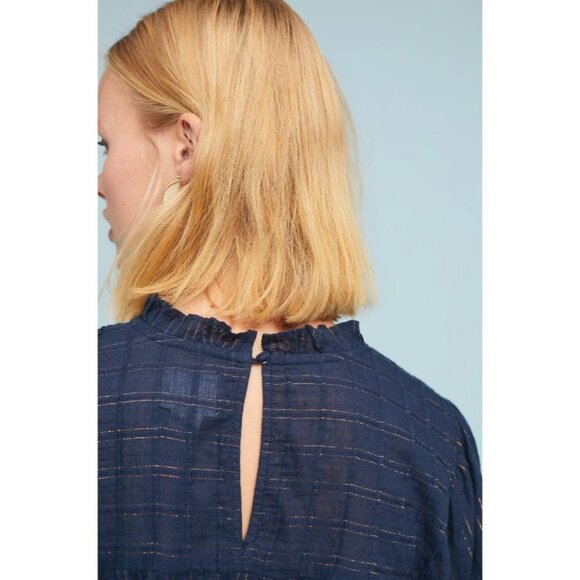 Anthropologie Maeve Reston Blouse Navy Blue w Copper  Vertical Stripes size XS - Picture 7 of 16
